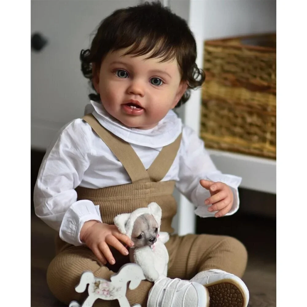 🆕24inch Soft Cloth Body Newborn Baby Poseable Limbs Reborn Baby with Curly Hair